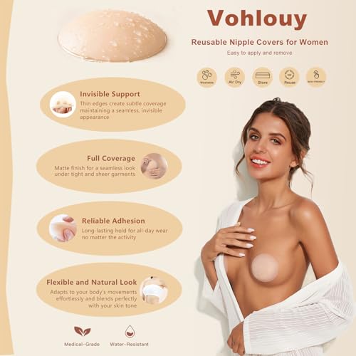Nipple Covers, Reusable Sticky Silicone Pasties for Women, No Show - color: Crème