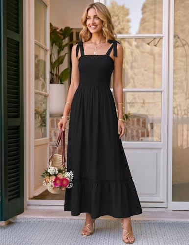 ZESICA Womens Summer Boho Spaghetti Strap Maxi Dress - color: Black, size: XX-Large