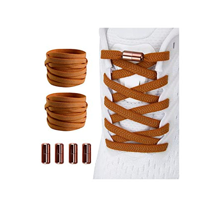 2 Pair Elastic No Tie Flat Shoe Laces for Kids and Adults - Elastic No Tie Shoelaces System - color: Brown+brown