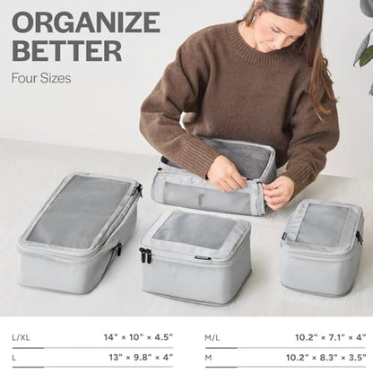 Aerotrunk Compression Packing Cubes for Travel, 4-Pack, Light Grey - color: Light Grey, size: 4-Pack