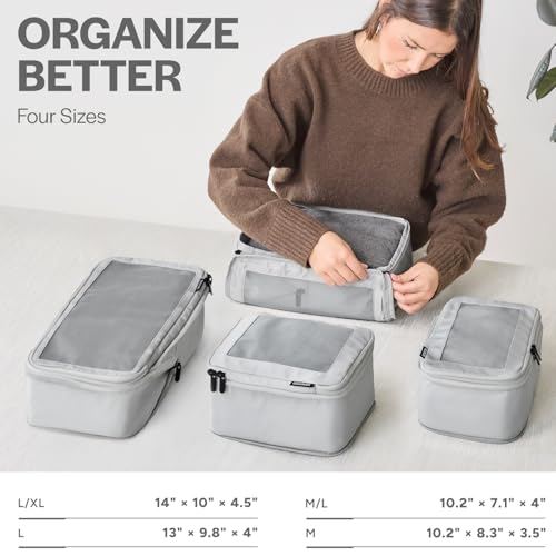 Aerotrunk Compression Packing Cubes for Travel, 4-Pack, Light Grey - color: Light Grey, size: 4-Pack
