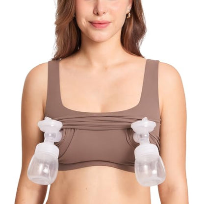 MOMANDA Longline Square Neck Pumping Bras - color: Brown Purple, size: Large