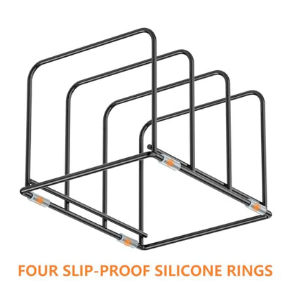 KORRTFID Kitchen Cabinet Organizer - Steel Cookware Rack, Divided Holder with 3 Slots for Skillets, Baking Tray and Chopping Board - Pan Storage (2.2 Inch Width Slots) - style: 2.2 Inch Width Slots