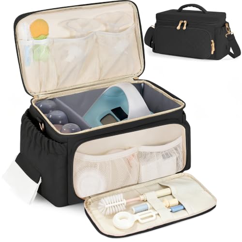 Breast Pump Bag Compatible with Spectra S1/S2, Multi-Pocket Insulated Tote, Water-Resistant Cooler Bag, Large Capacity Portable Pumping Bag with Shoulder Straps for Working Moms, Travel/Office, Black - color: Black