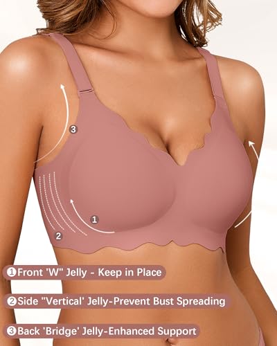Seamless Jelly Bras for Women, No Underwire Push Up Bra - color: Red, size: Medium