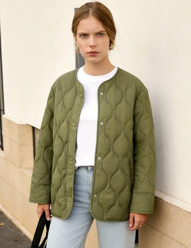 Flygo Womens Quilted Lightweight Jackets Oversized Puffer Coat with Pockets - color: Green, size: Small