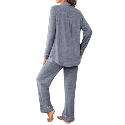 Pajamas for Women Set 2 Piece, Super-Soft Long Sleeve Postpartum PJS - color: Navy Blue, size: Medium