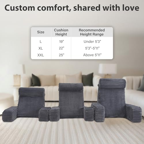 ENITYA 19" Large Back Pillow for Bed Sitting Up with Armrests & Big Pockets - color: Dark Grey, size: L(Under 5'3")