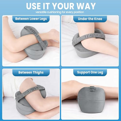 Memory Foam Knee Leg Pillow for Side Sleepers with Strap, Grey - color: Grey