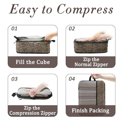 U+U 6 Set Compression Packing Cubes - Ultralight Travel Organizers - color: Leopard, size: 6 Set