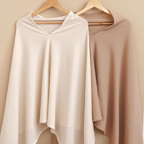 Konssy Nursing Cover for Breastfeeding, Soft Breathable Privacy Poncho - color: Beige