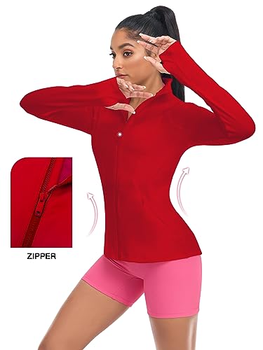 VUTRU Women's Workout Yoga Jacket Full Zip Running Athletic Track Jacket - color: Back Mesh Vent Red, size: X-Small