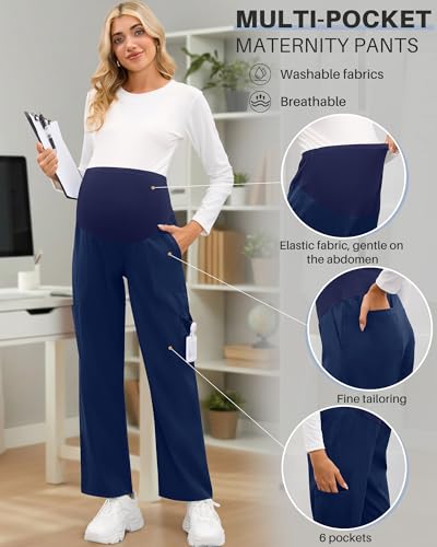 3 Pack Women's Maternity Scrub Pants with 6 Pockets - color: Black, Light Gray, Navy Blue, size: Medium