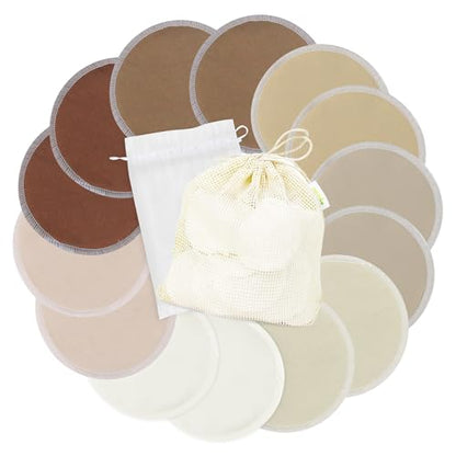 wegreeco Nursing Breast Pads (14 Pack) + Laundry Bag & Travel Storage Bag, 4.7 inch - Washable & Reusable Breastfeeding Nursing Pads (Brown, Plain Shape) - color: Brown, Plain Shape, size: Large