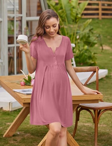 Ekouaer Labor and Delivery Gown Maternity Nursing Nightgown Breastfeeding - color: Burgundy, size: Medium