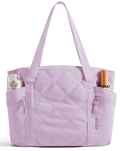 BAGSMART Crush Tote Bag for Women, 20L Puffer Work Tote with Zipper - color: Lavender