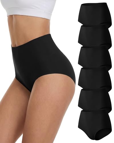 Womens Underwear Seamless High Waisted Women's Panties 6 Pack - color: Black-6 Pcs, size: Medium