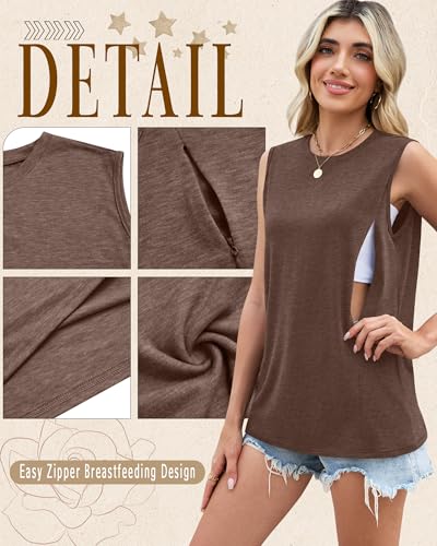 3 Pack Women's Nursing Tank Tops - color: Cream, Khaki, Mocha, size: Large