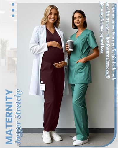 Women's Maternity Scrub Pants Pregnancy Scrub - color: Burgundy, size: Small