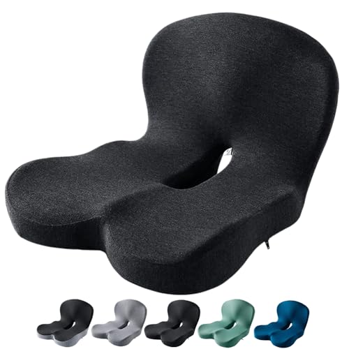 Celinva Orthopedic Cushion Seat Cushion,L-Shaped Lumbar Support,Breathable,Design for Office Chair,Car,Wheelchair Ergonomic Non Slip MemoryFoam Seat Skin with Back Support (Black) - color: Black