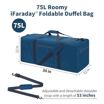 iFARADAY Foldable Duffel Bag Lightweight, 30 inch / 75L, Royal Blue - color: Blue-75L(with shoulder strap)