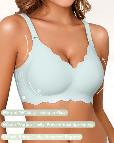 Seamless Jelly Bras for Women, No Underwire Push Up Bra - color: Blue, size: X-Large