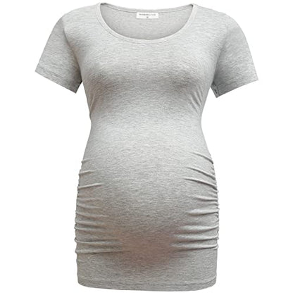 Bearsland Womens Maternity Tshirt 3 Packs Classic Side Ruched Tee Top Mama Pregnancy Clothes - color: Black+lightgray+pink(3pcs), size: Large
