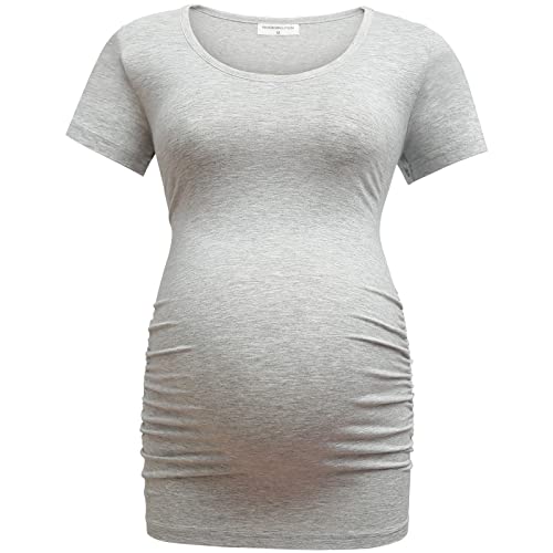 Bearsland Womens Maternity Tshirt 3 Packs Classic Side Ruched Tee Top Mama Pregnancy Clothes - color: Black+lightgray+pink(3pcs), size: X-Large