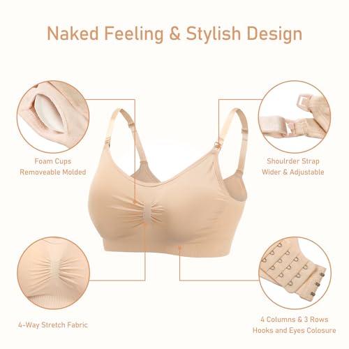 iloveSIA Nursing Bras MulitPack | Wireless & Seamless for Maternity, Breastfeeding & Sleep - color: Black+nude, size: Medium