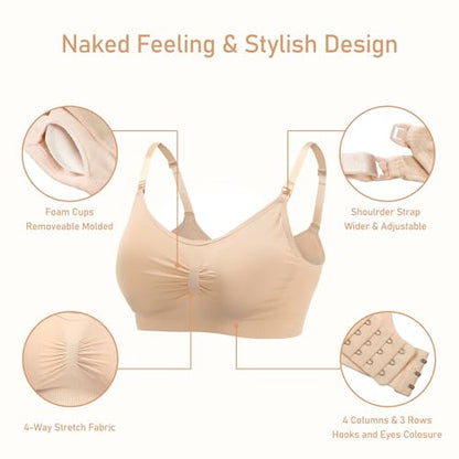 iloveSIA Nursing Bras MulitPack | Wireless & Seamless for Maternity, Breastfeeding & Sleep - color: Black+nude, size: Medium