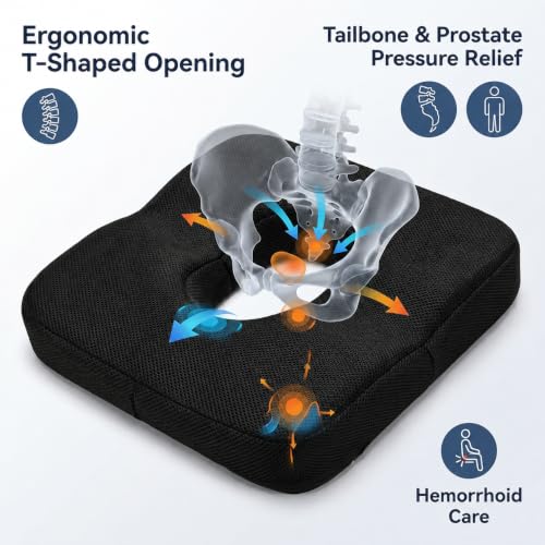 Gel Seat Cushion for Office Chair, Memory Foam, Black - color: Black