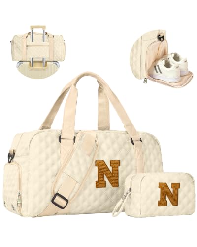 Womens Birthday Gifts, Initial Travel Duffel Bag, 20th 21st Birthday Gifts - color: off whtie, style: N