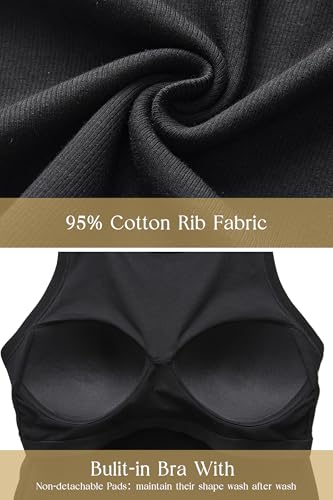 OUGES Women's Cotton Maternity Tank Tops with Built in Bras Sleeveless Crewneck Ribbed Knit Pregnancy Clothes 2026 - color: Black, size: Medium