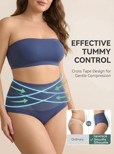 newnice High Waisted Underwear for Women: Tummy Control No-Ride-Up Briefs - color: Black, Black, Beige, Beige, size: Medium
