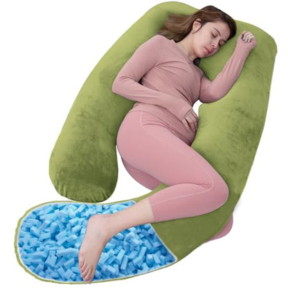 Shredded Memory Foam U Shaped Pregnancy Pillow with Cover - color: Green