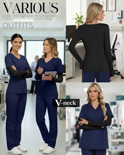 Neer 3 Pack Women Long Sleeve Underscrubs Shirts - color: Black, Black, Black, size: Small