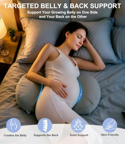 Adjustable Pregnancy Wedge Pillow for Belly & Back Support, Compact Design - color: Grey