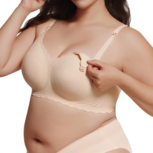 Seamless Maternity Nursing Bra -Adjustable Wide Straps & 3D Lift, Breathable Fabric for Nursing Sleep Bra - color: Nude, size: XX-Large