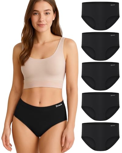 Women Underwear Bamboo Rayon High Waisted Briefs - color: Black*5, size: Large