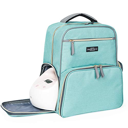 Breast Pump Backpack Diaper Bag - Multi-Function Mommy Outdoor Working Backpack with Insulation Pocket - color: Green