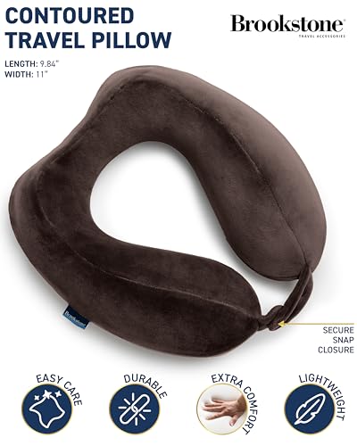Brookstone Neck Travel Pillow Lightweight Contoured Memory Foam Support - color: Velvet Brown