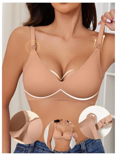 OYOANGLE Women's Maternity Nursing Bra Wireless Push Up Breastfeeding Bras - color: Coffee Brown, size: Small