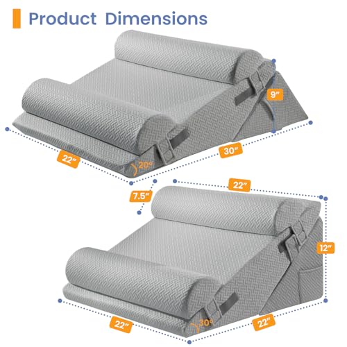 Sasttie Adjustable Wedge Pillow Set for After Surgery, Dark Grey - color: Dark Grey, size: Adjustable 9&12 Inch + 2 Head Pillows