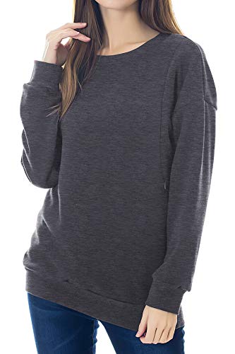 Smallshow Fleece Maternity Nursing Sweatshirt Long Sleeve Breastfeeding Tops - color: Deep Grey, size: Medium