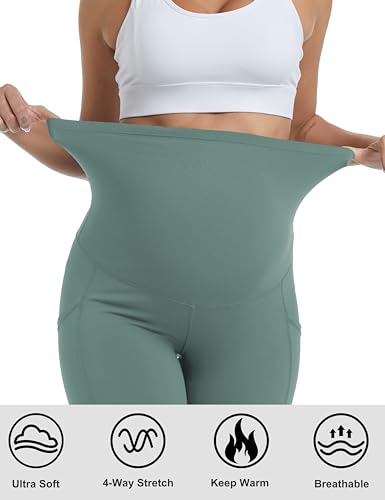 Women's Fleece Lined Maternity Leggings - color: Green, size: Large
