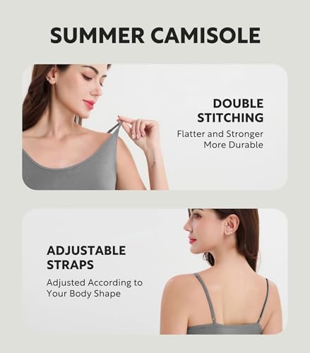 DAVID ARCHY Women's Bamboo Rayon Camisole Tank Tops No Shelf Bra, 3 Pack - color: Black/Heather Light Gray/Heather Dark Gray, size: X-Large