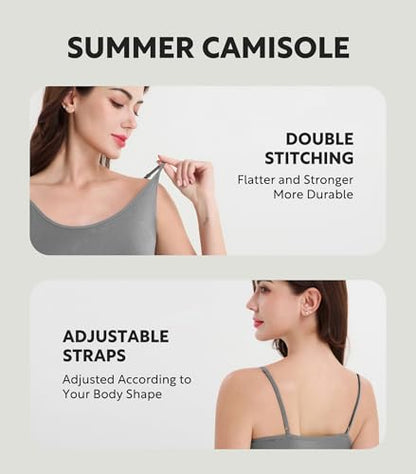DAVID ARCHY Women's Bamboo Rayon Camisole Tank Tops No Shelf Bra, 3 Pack - color: Black/Heather Light Gray/Heather Dark Gray, size: X-Large