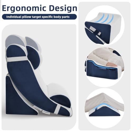 Wedge Pillow Set for After Surgery,White/Navy,9PCS-23.2" - color: White/Navy, size: 9PCS-23.2''