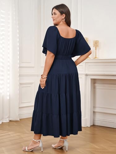 Plus Size Casual Summer Boho Maxi Long Dresses for Curvy Women - color: Navy Blue, size: 3X-Large Plus