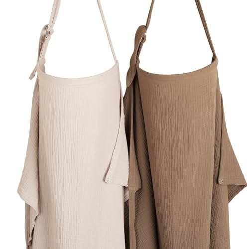 Konssy 2-Pack Muslin Nursing Cover Up for Breastfeeding Mom with Rigid Hoop - color: Cream, Brown